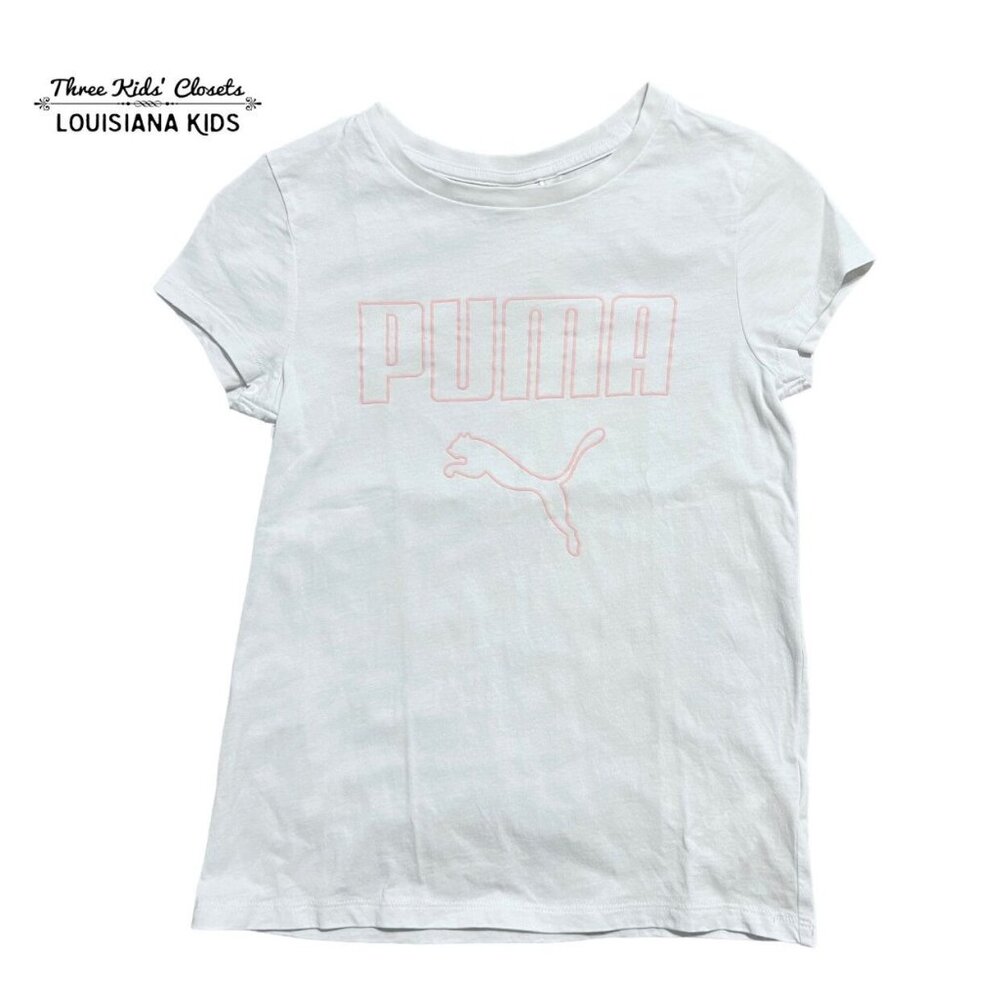 Puma M (10/12) White And Pink Logo Tee Shirt